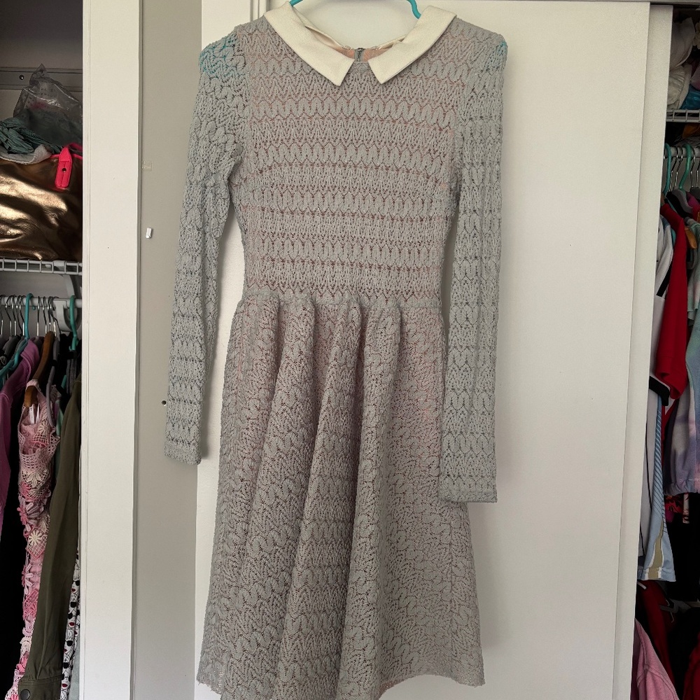 Maje Grey Peter Pan Collar Lace Dress Size 1